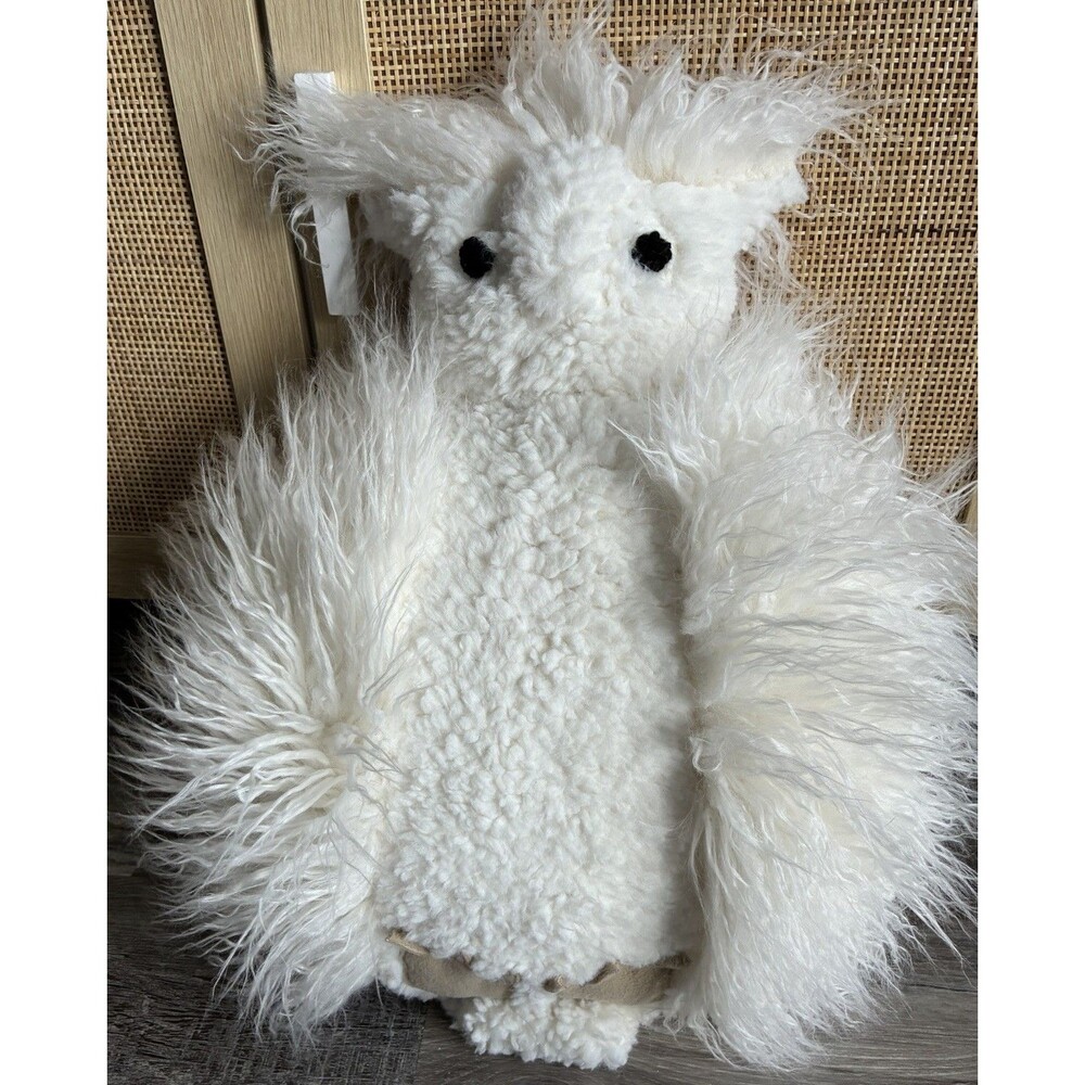 Pottery Barn Wyatt Owl Pillow White Faux Fur 20x13 New